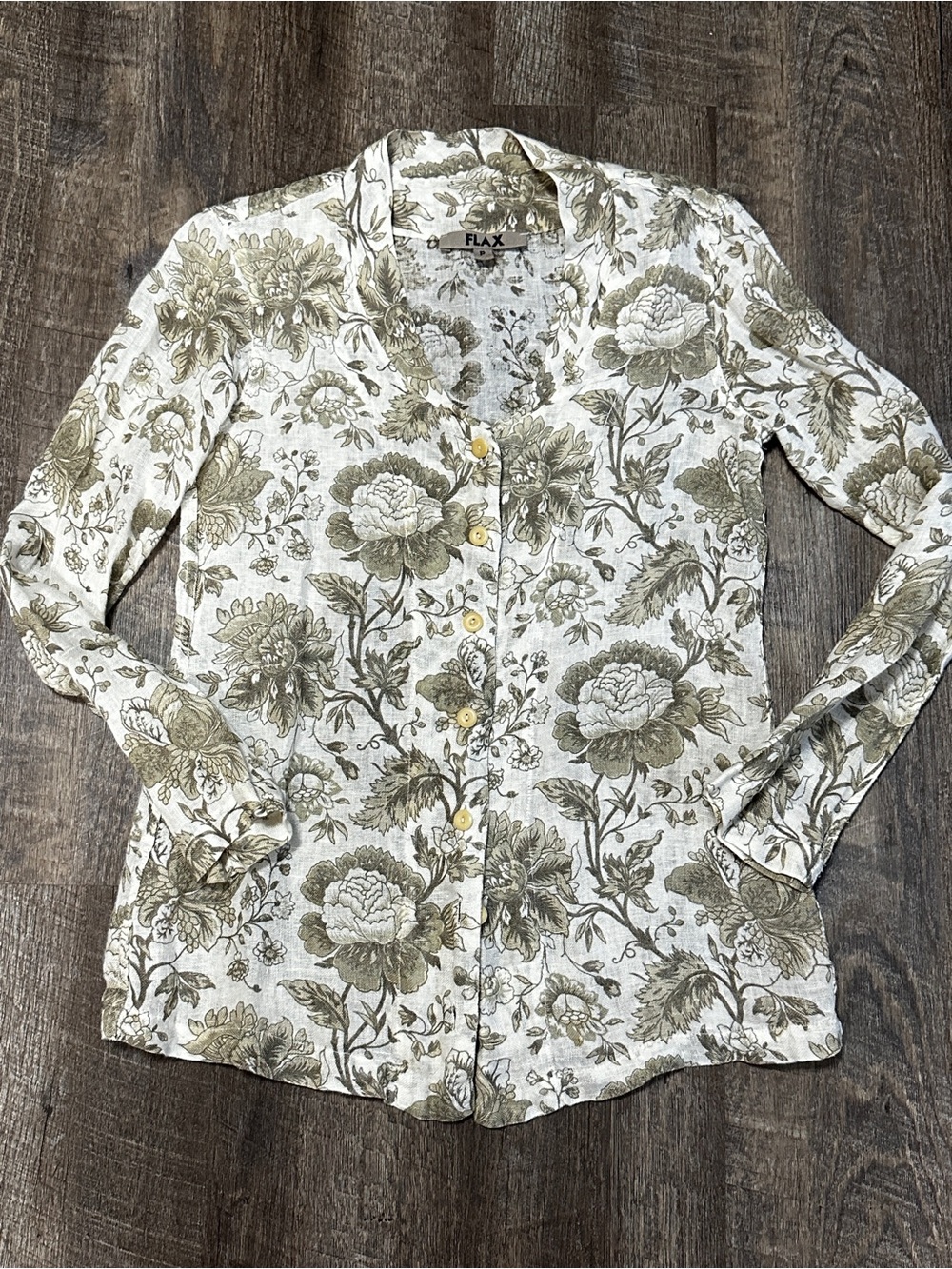 Flax Floral 100% Linen Button Up Down Blouse Blazer Petite